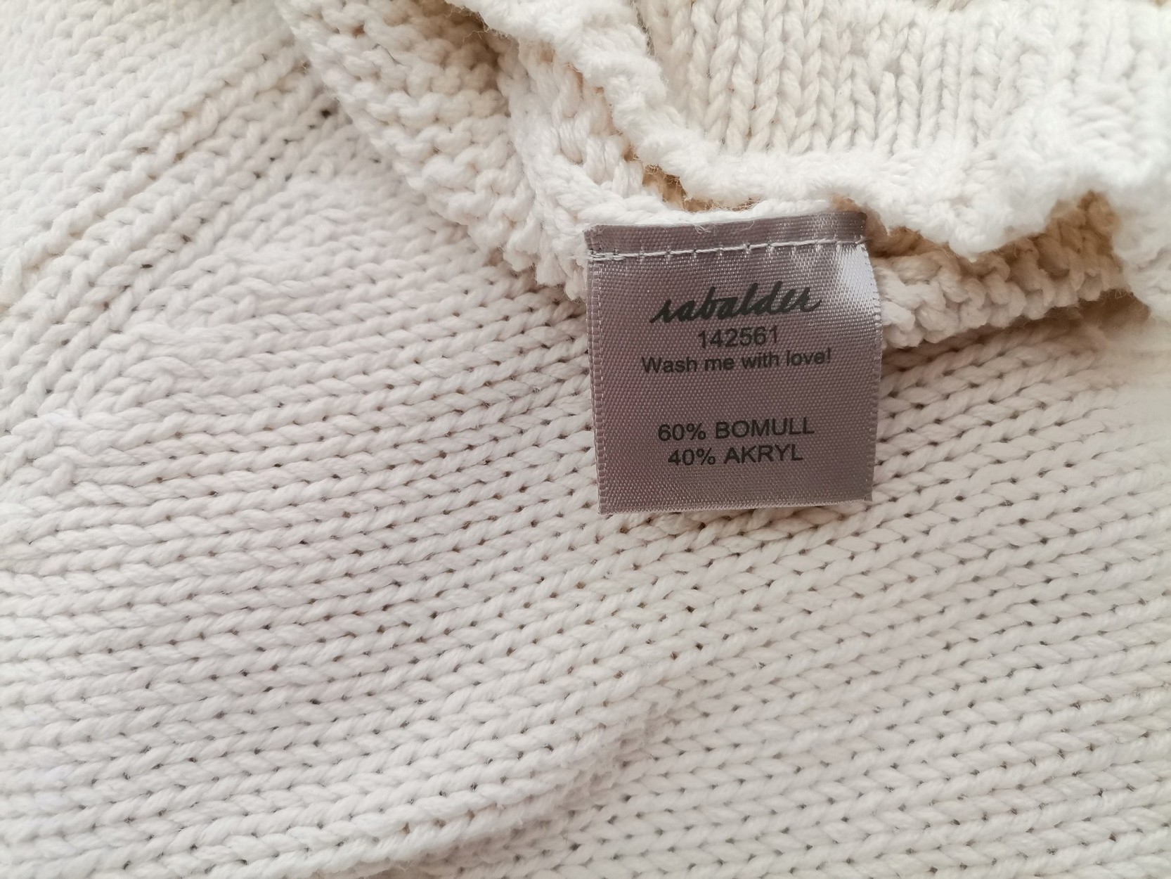 Rabalder Size XXL Color Kremowy W łódkę Sweter Długi rękaw Fabric Bawełna Gruba dzianina