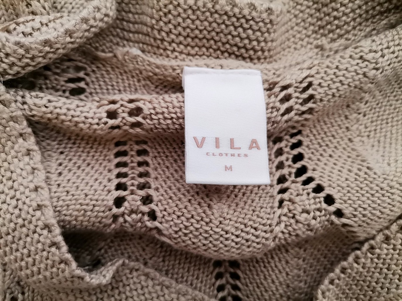 Vila Size M Color Beżowy Okrągły dekolt Sweter Krótki rękaw Fabric Akryl 100% Otwarta dzianina