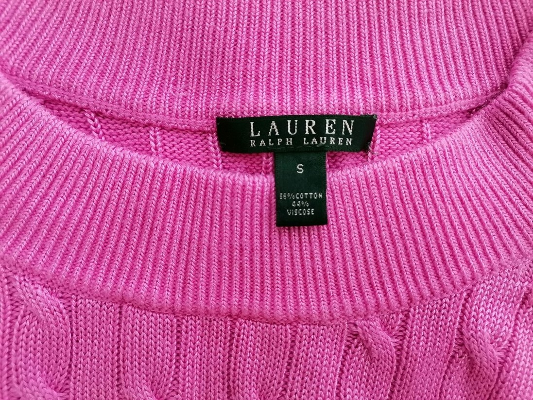 Lauren ralph lauren Size S Color Różowy W łódkę Sweter Długi rękaw Fabric Bawełna Dzianina kablowa