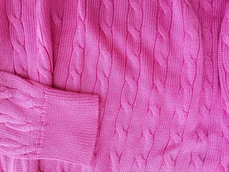 Lauren ralph lauren Size S Color Różowy W łódkę Sweter Długi rękaw Fabric Bawełna Dzianina kablowa