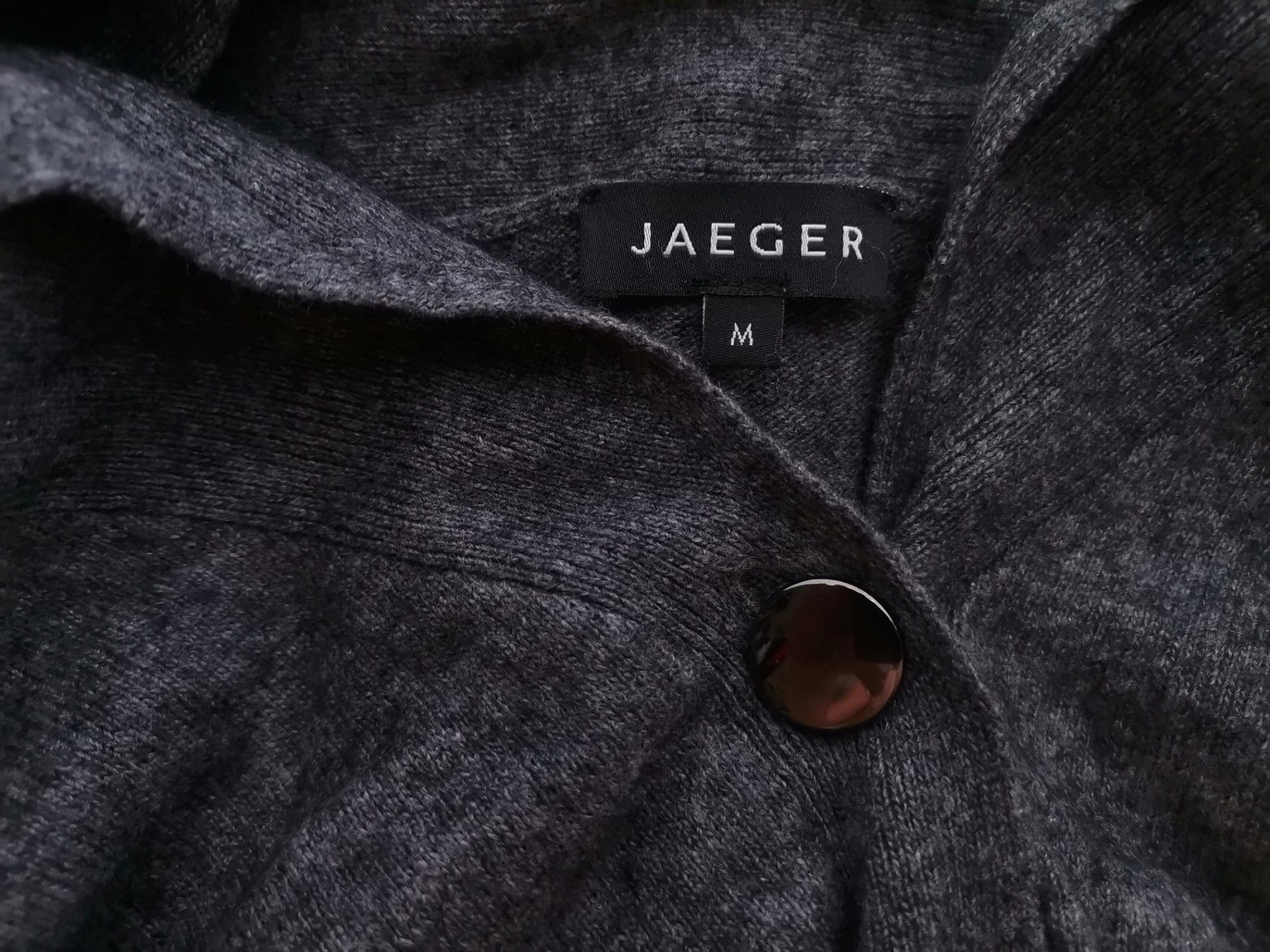 Jaeger Size M Color Szary W serek Kardigan Zapinany Długi rękaw Fabric Wiskoza Cienka dzianina