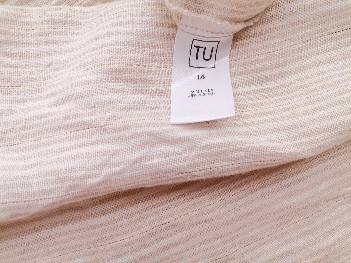 Tu Size 14 (42) Color Beżowy Pasy Spodnie Casual Fabric Len