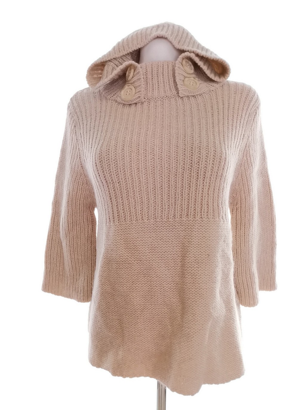 Topshop Size 12 (40) Color Kremowy Pół golf Sweter Rękaw 3/4 Fabric Akryl Gruba dzianina