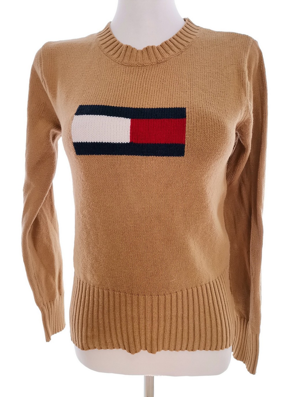 TOMMY HILFIGER DENIM Size S Color Brązowy Crew Neck Sweter Długi rękaw Fabric Bawełna Cienka dzianina