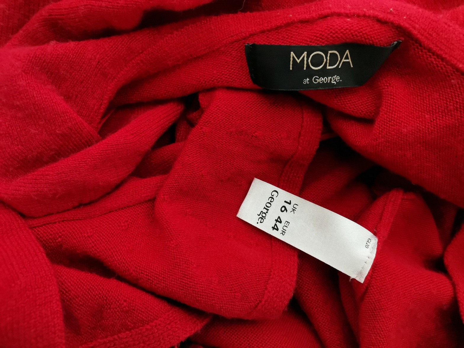 Moda at George Size 16 (44) Color Czerwony Kołnierz Kardigan Otwarty Drapowany Długi rękaw Fabric Akryl 100% Cienka dzianina