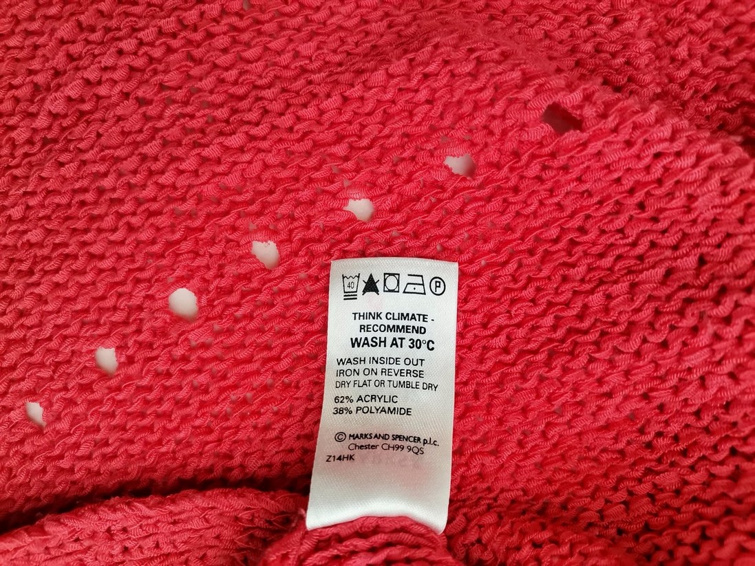 Marks&spencer Size 12 (40) Color Różowy W serek Długi Zapinany Kardigan Rękaw 3/4 Fabric Akryl Cienka dzianina