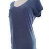 Laura ashley Size L Color Niebieski W serek T-Shirt Krótki rękaw Fabric Bawełna 100%