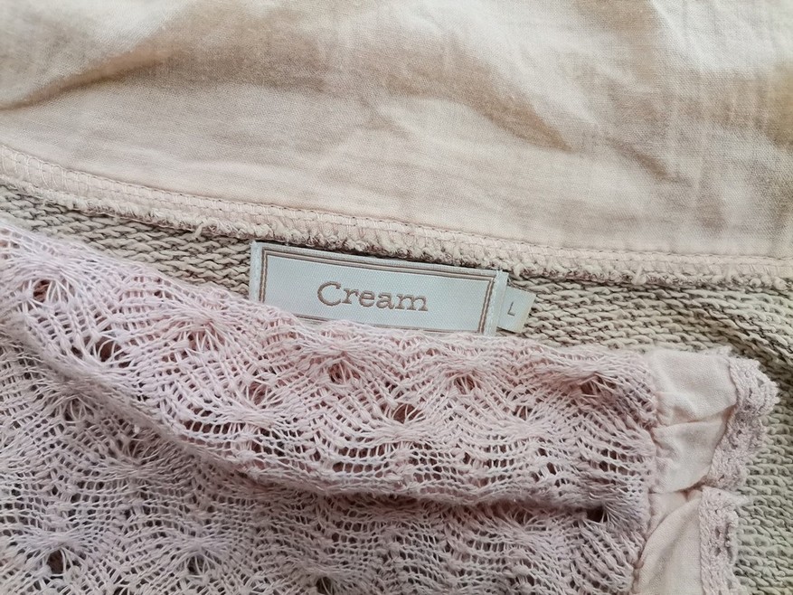 Cream Size L Color Pudrowy Róż Kołnierz Długi Kardigan Płaszcz Wiązany Długi rękaw Fabric Bawełna Otwarta dzianina