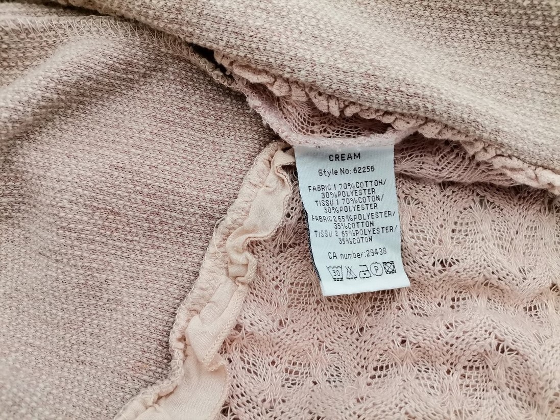 Cream Size L Color Pudrowy Róż Kołnierz Długi Kardigan Płaszcz Wiązany Długi rękaw Fabric Bawełna Otwarta dzianina