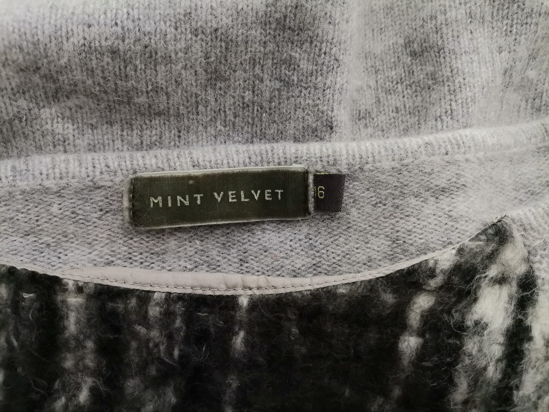 Mint Velvet Size 16 (44) Color Szary Krata Kwadratowy dekolt Sweter Długi rękaw Cienka dzianina