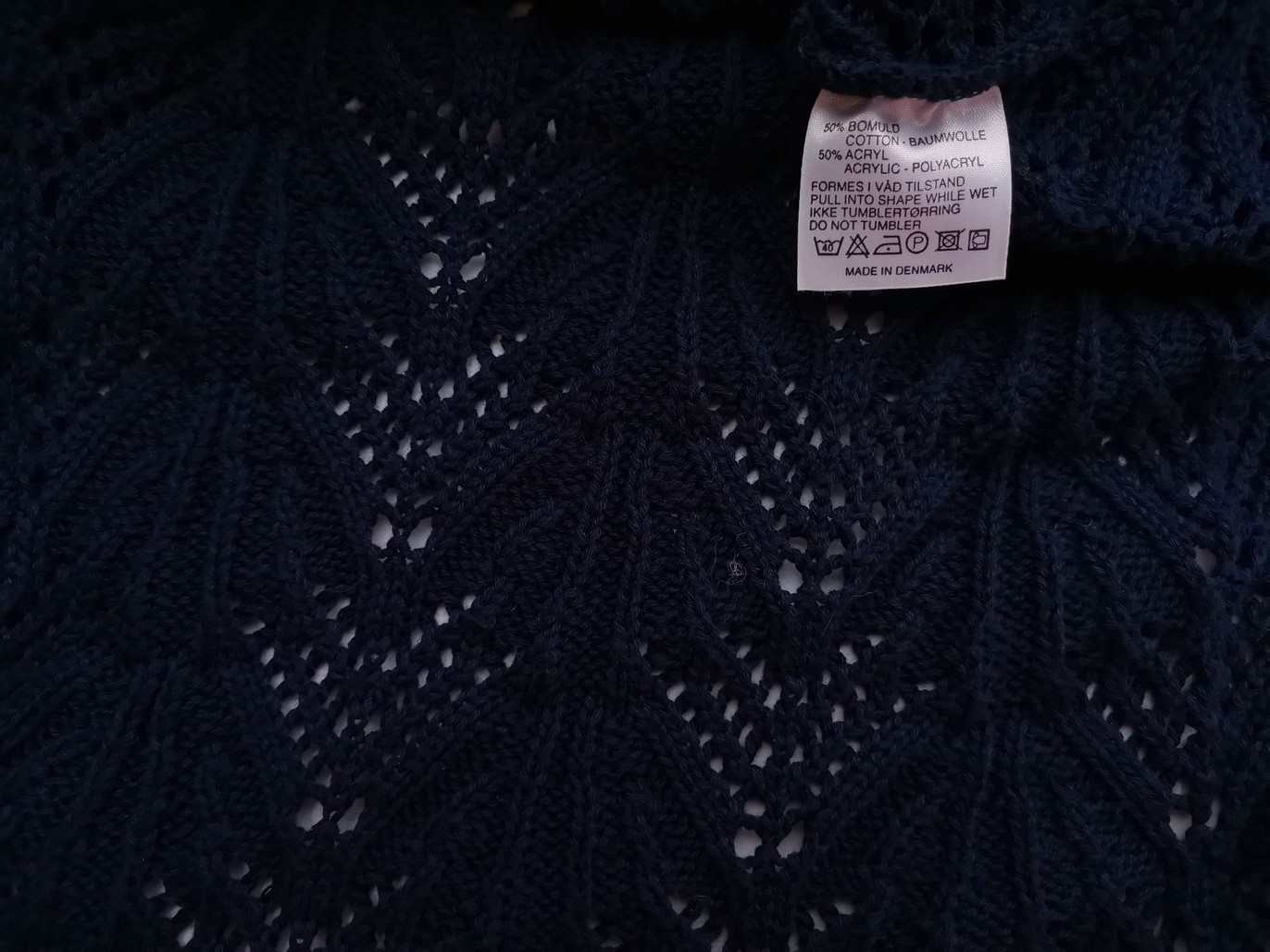 Skovhuus Size XL (46/48) Color Granatowy W serek Długi Kardigan Wiązany Krótki rękaw Fabric Bawełna Otwarta dzianina