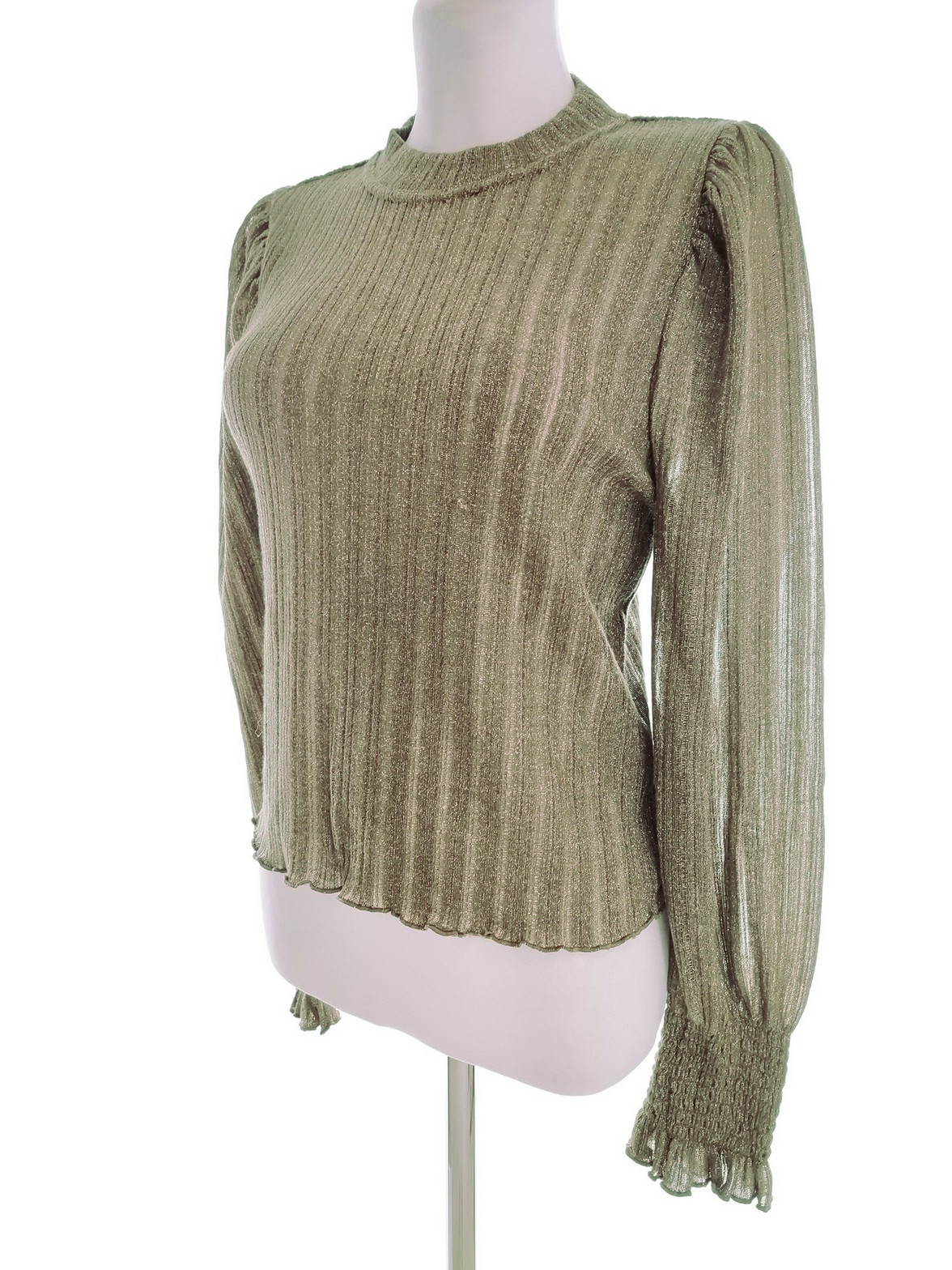 BIK BOK Size S Color Khaki Crew Neck Sweter Długi rękaw Cienka dzianina