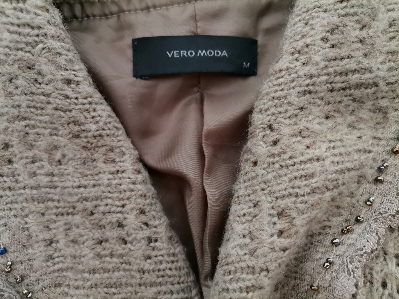 Vero moda Size M Color Szary Kołnierz Kardigan Wiązany Długi rękaw Fabric Akryl 100% Gruba dzianina