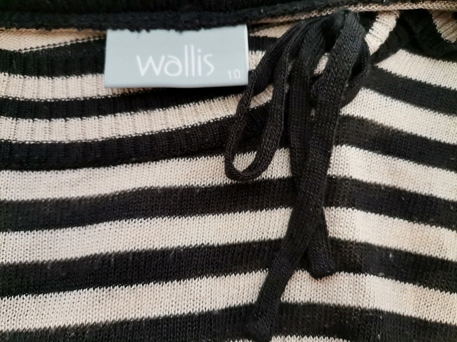 Wallis Size 10 (38) Color Beżowy Pasy Dekolt U Sweter Rękaw 3/4 Fabric Akryl Cienka dzianina