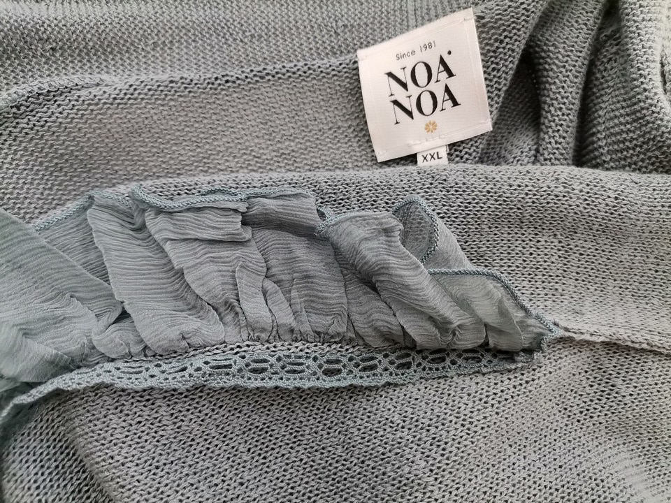 Noa noa Size XXL Color Niebieski Kołnierz Kardigan Wiązany Rękaw 3/4 Fabric Bawełna Cienka dzianina