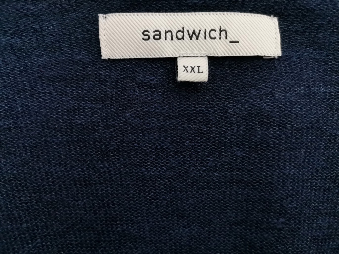 Sandwich Size XXL Color Granatowy W serek Długi Zapinany Kardigan Długi rękaw Fabric Len Cienka dzianina