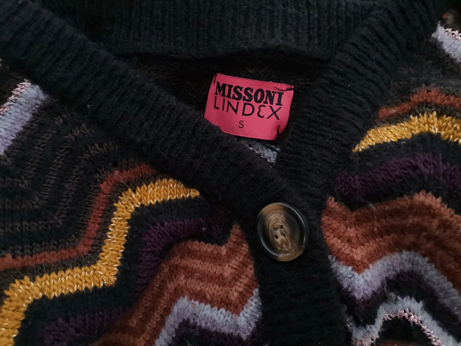 MISSONI LINDEX Size S Color Czarny W serek Długi Zapinany Kardigan Płaszcz Długi rękaw Fabric Akryl Cienka dzianina