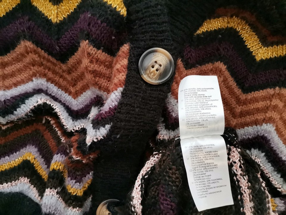 MISSONI LINDEX Size S Color Czarny W serek Długi Zapinany Kardigan Płaszcz Długi rękaw Fabric Akryl Cienka dzianina