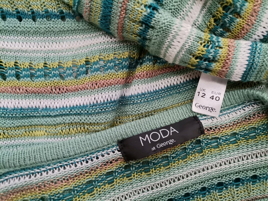 Moda at George Size 12 (40) Color Zielony Pasy W serek Długi Kardigan Wiązany Długi rękaw Fabric Akryl Cienka dzianina