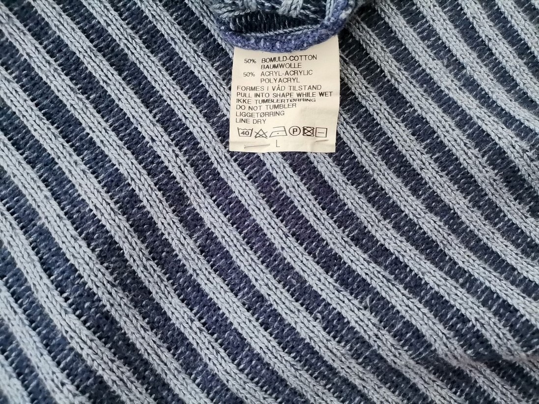 Skovhuus Size L Color Niebieski Pasy W serek Długi Zapinany Kardigan Długi rękaw Fabric Bawełna Cienka dzianina