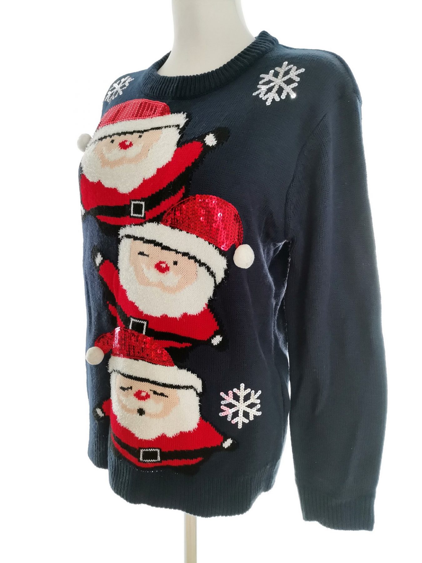 Merry Christmas Size 42/44 Color Granatowy Crew Neck Sweter Świąteczny Gwiazdka Długi rękaw Cienka dzianina