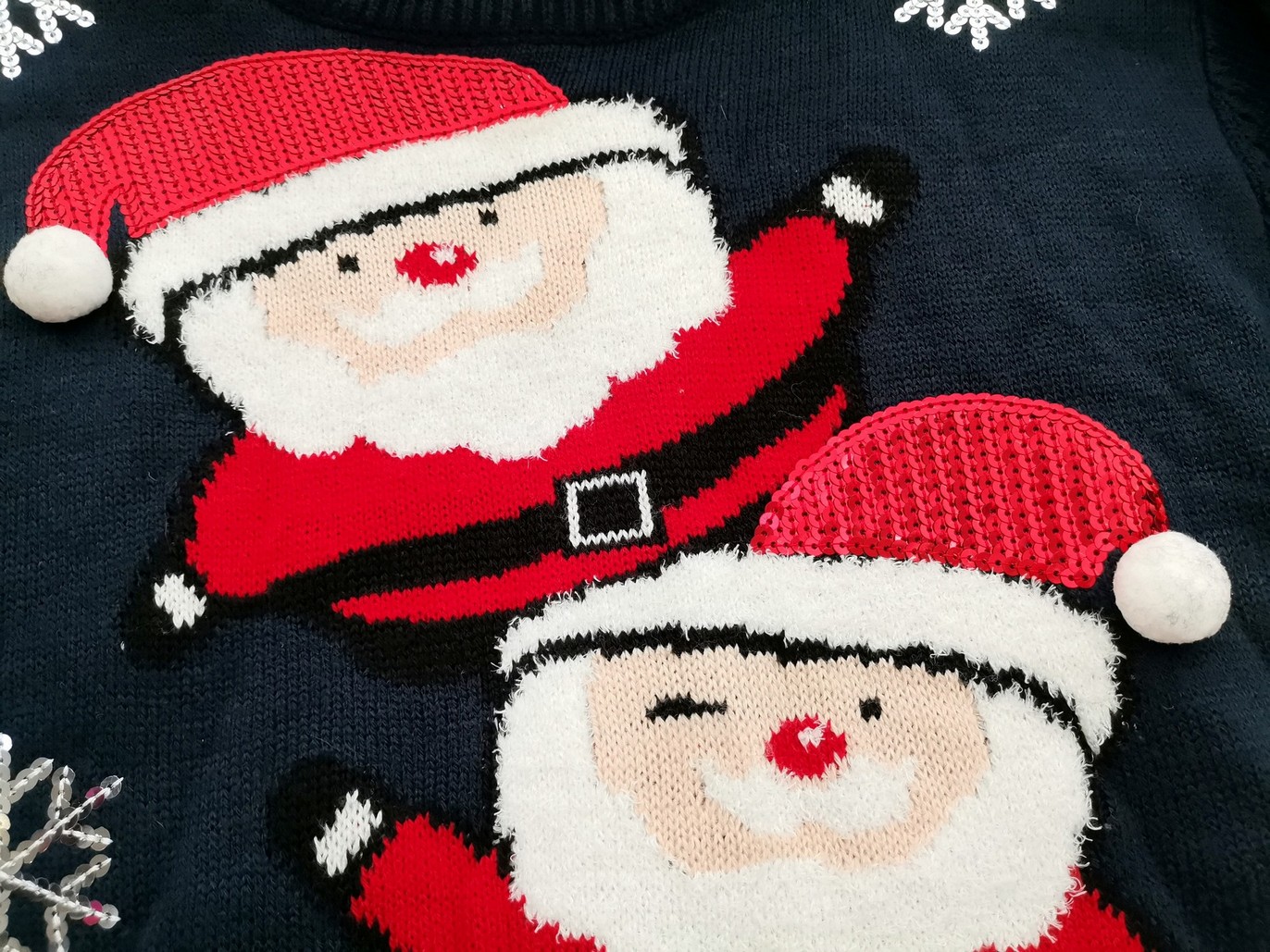 Merry Christmas Size 42/44 Color Granatowy Crew Neck Sweter Świąteczny Gwiazdka Długi rękaw Cienka dzianina