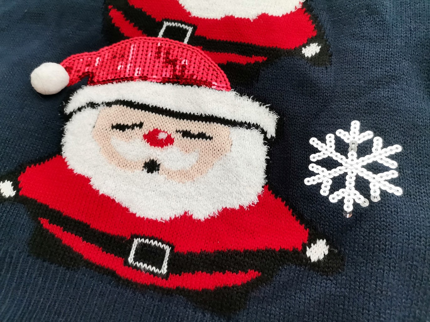 Merry Christmas Size 42/44 Color Granatowy Crew Neck Sweter Świąteczny Gwiazdka Długi rękaw Cienka dzianina