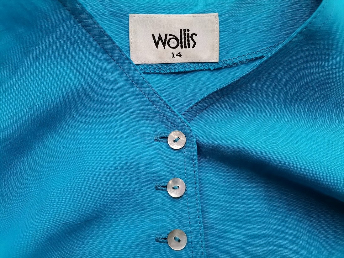 Wallis Size 14 (42) Color Niebieski W serek Długi Zapinany Kardigan Długi rękaw Fabric Len Cienka dzianina