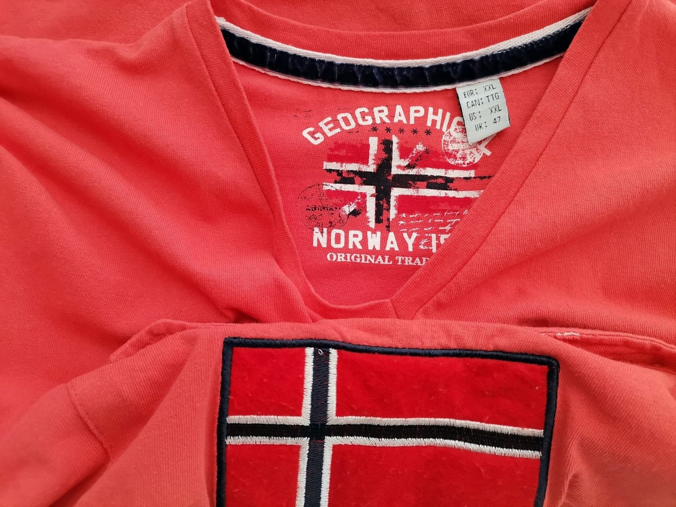 Geographical Norway Size XXL Color Pomarańczowy Męski T-Shirt Krótki rękaw Fabric Bawełna 100%