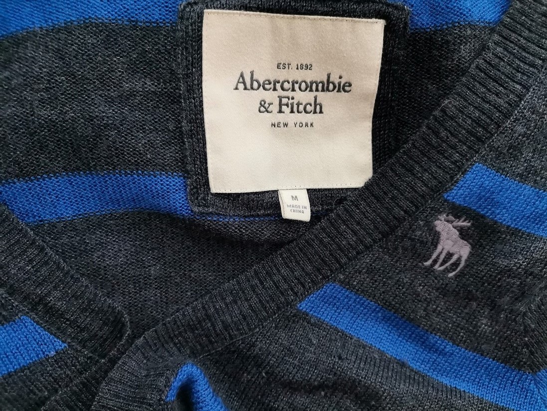 ABERCROMBIE & FITCH Size M Color Szary Pasy Męski Sweter Długi rękaw Fabric Wełna 100%