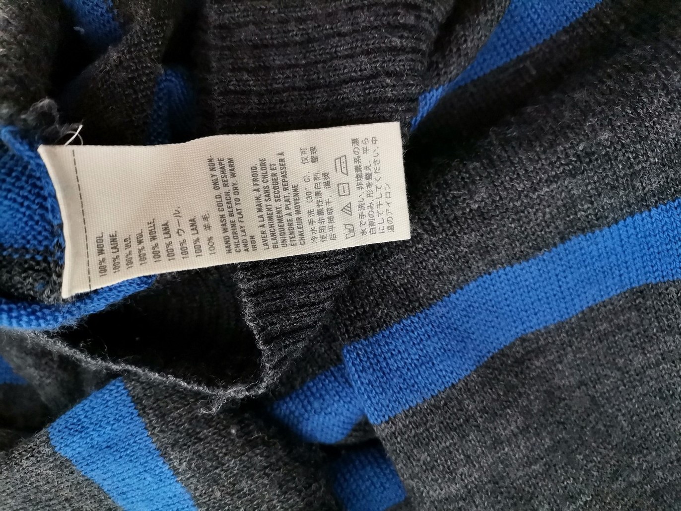 ABERCROMBIE & FITCH Size M Color Szary Pasy Męski Sweter Długi rękaw Fabric Wełna 100%