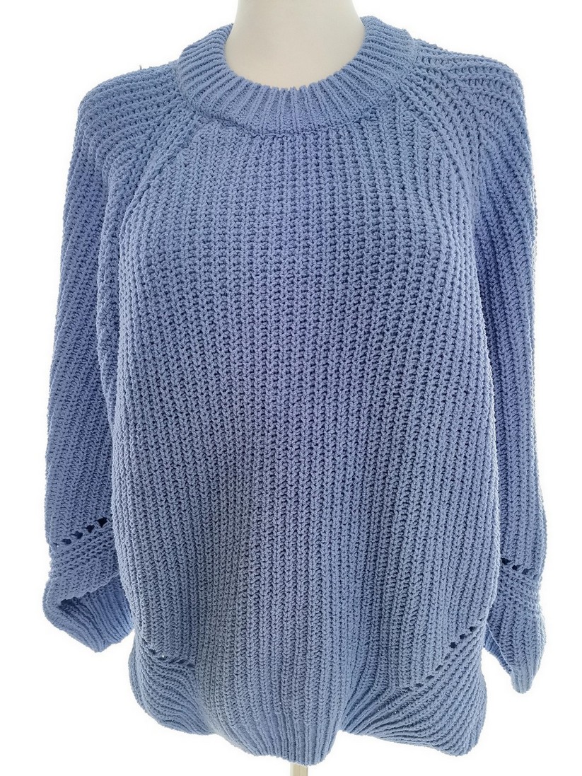 Vintage Size 54/56 Color Niebieski Crew Neck Sweter Długi rękaw Gruba dzianina