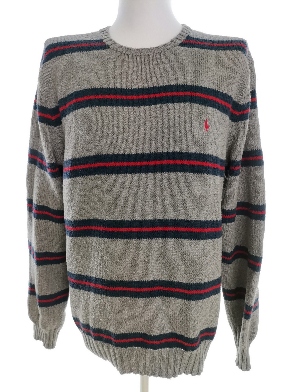 Polo Ralph Lauren Size XL Color Szary Pasy Męski Sweter Długi rękaw Fabric Bawełna 100%