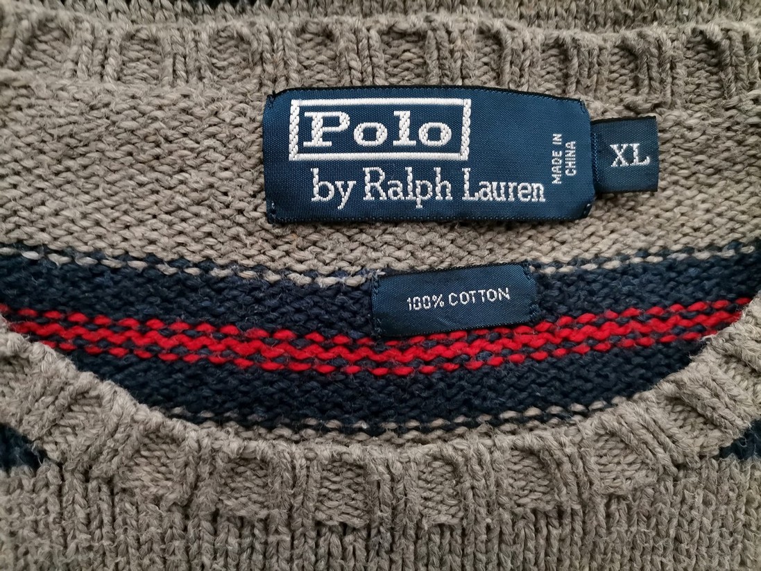 Polo Ralph Lauren Size XL Color Szary Pasy Męski Sweter Długi rękaw Fabric Bawełna 100%