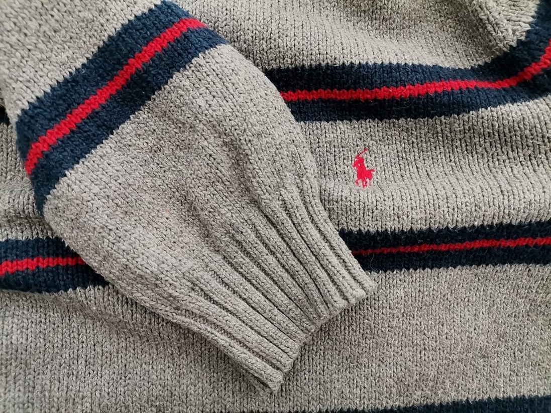 Polo Ralph Lauren Size XL Color Szary Pasy Męski Sweter Długi rękaw Fabric Bawełna 100%