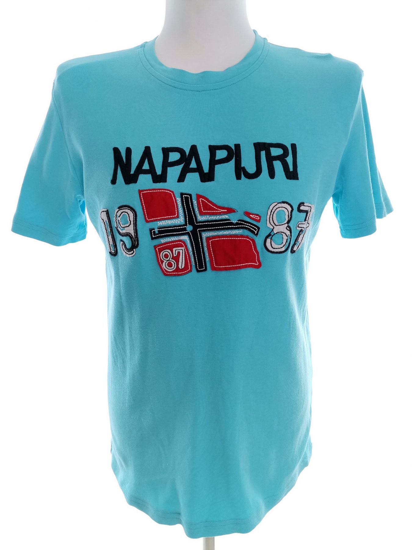 NAPAPIJRI Size L Color Niebieski Męski T-Shirt Krótki rękaw Fabric Bawełna 100%