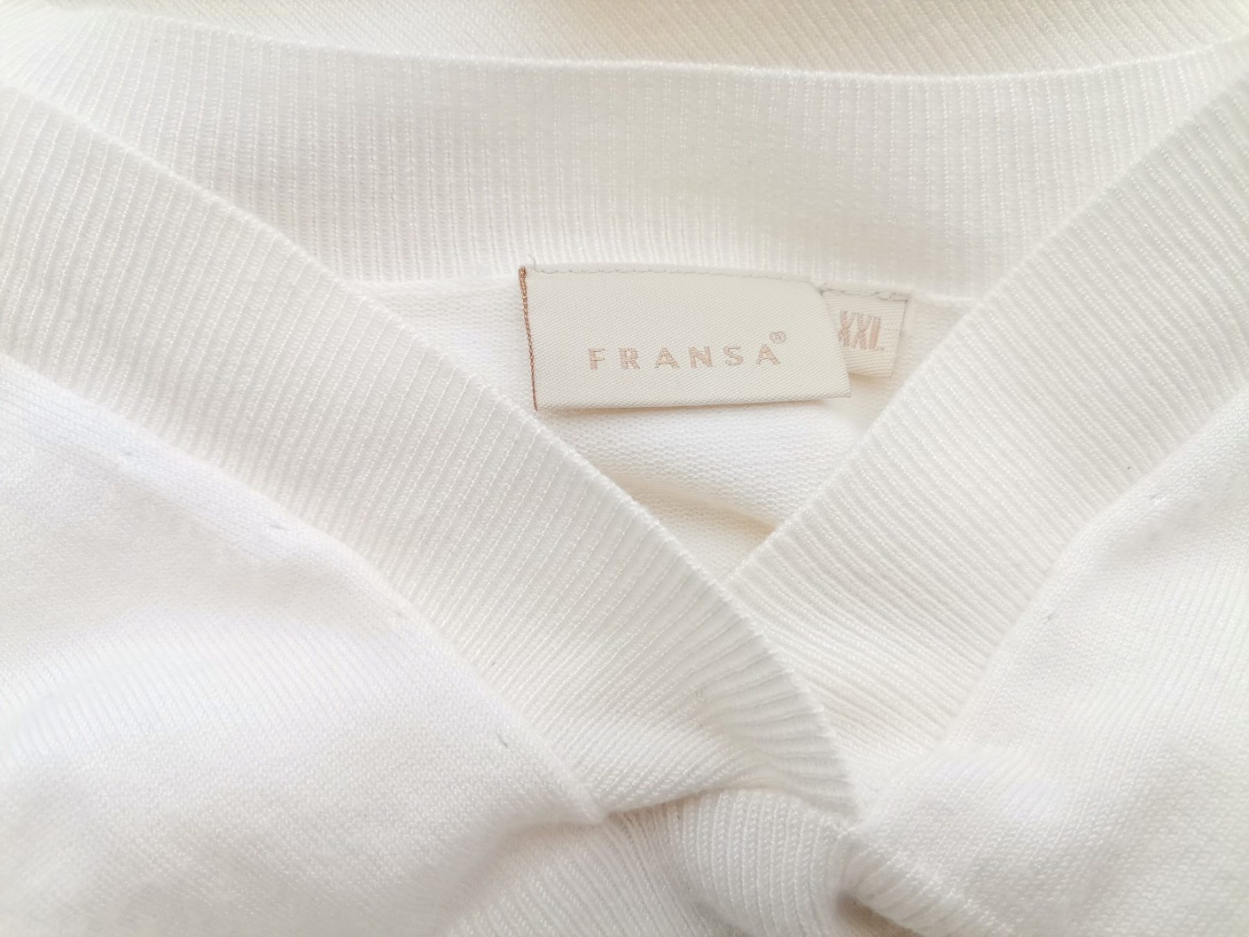 Fransa Size XXL Color Biały W serek Sweter Krótki rękaw Fabric Wiskoza Cienka dzianina