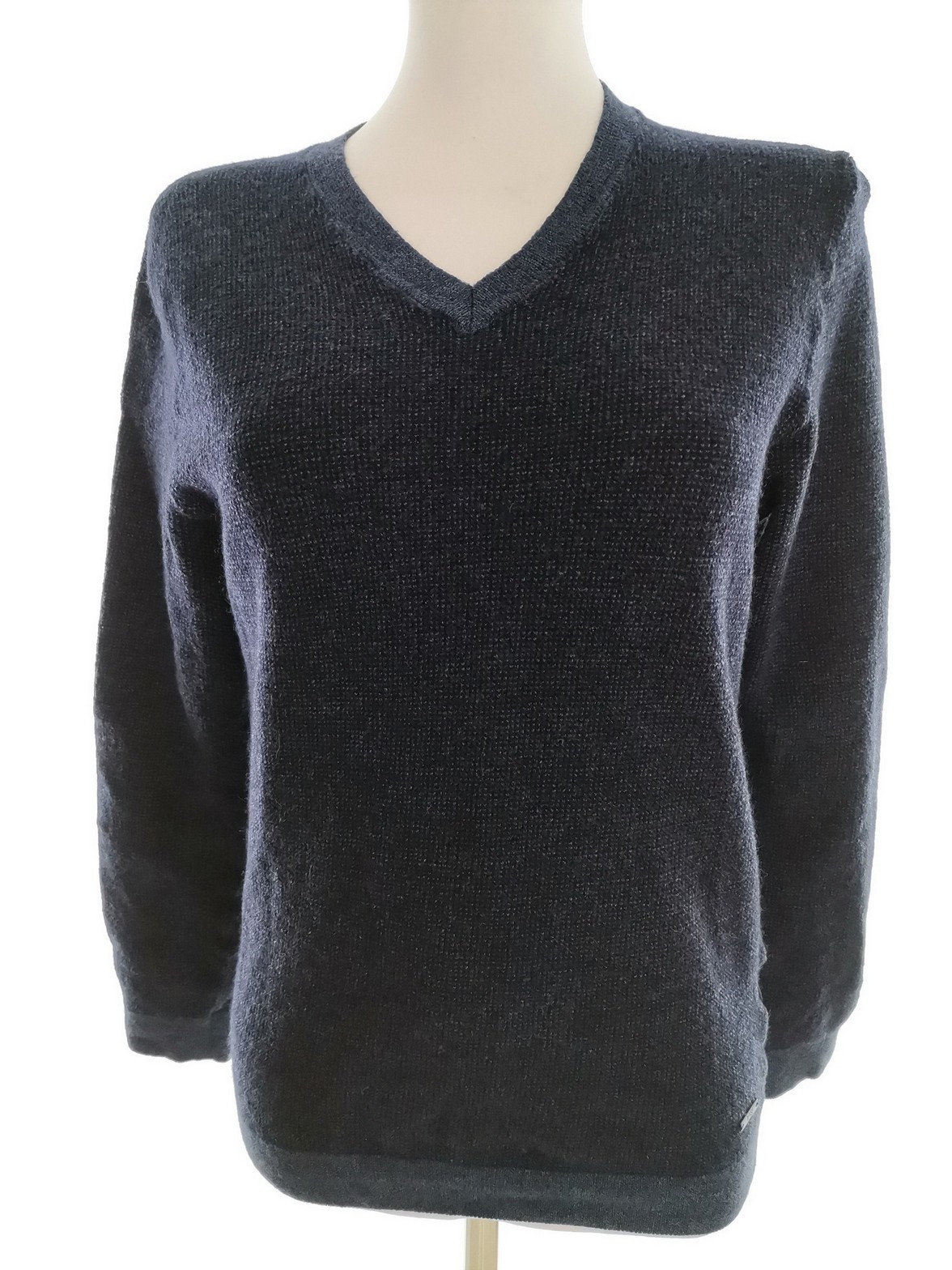 Hugo Boss Size L Color Granatowy W serek Sweter Długi rękaw Fabric Schurwolle Cienka dzianina