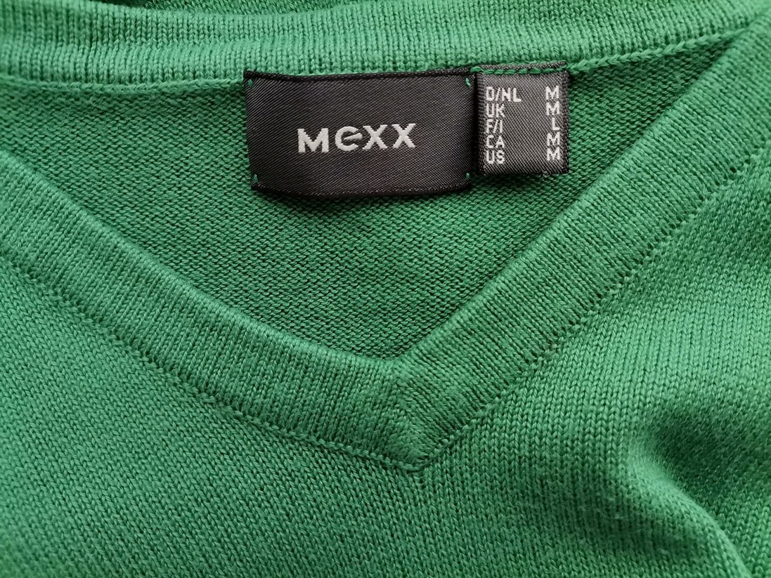 Mexx Size M Color Zielony W serek Sweter Długi rękaw Fabric Bawełna 100% Cienka dzianina