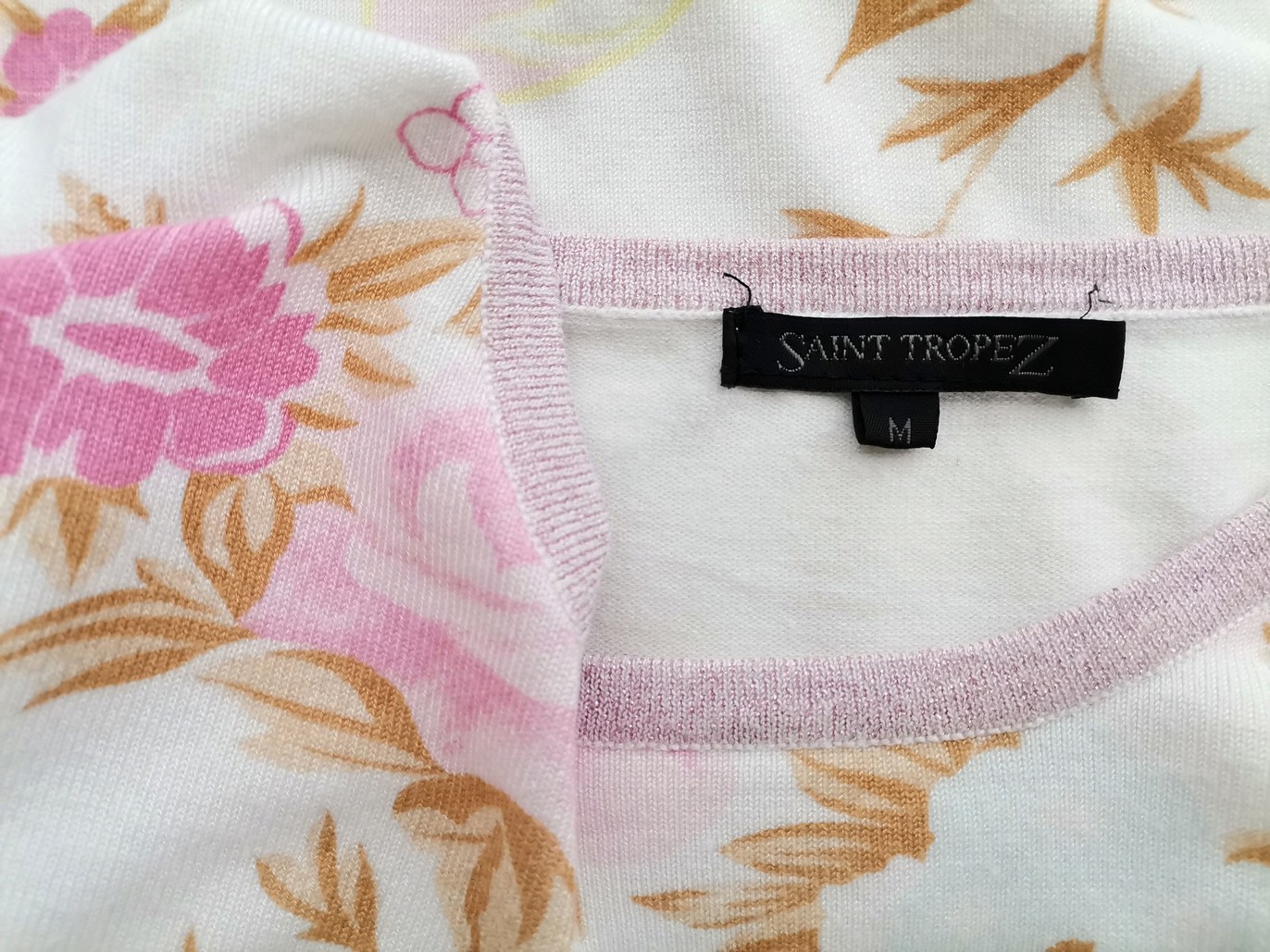 Saint tropez Size M Color Biały Okrągły dekolt Sweter Długi rękaw Fabric Wiskoza Cienka dzianina