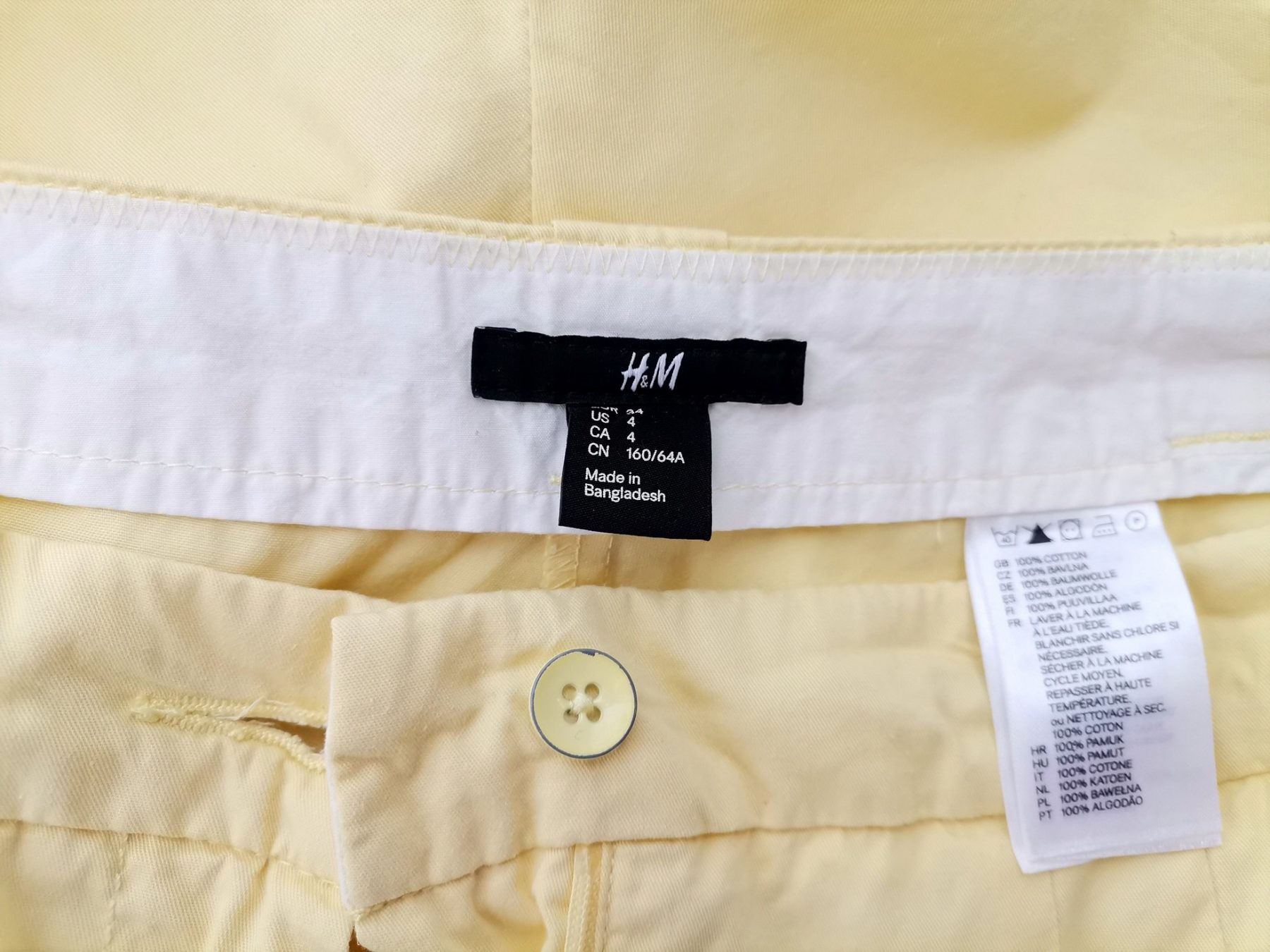 H&m Size 34 Color Żółty Szorty Fabric Bawełna 100%