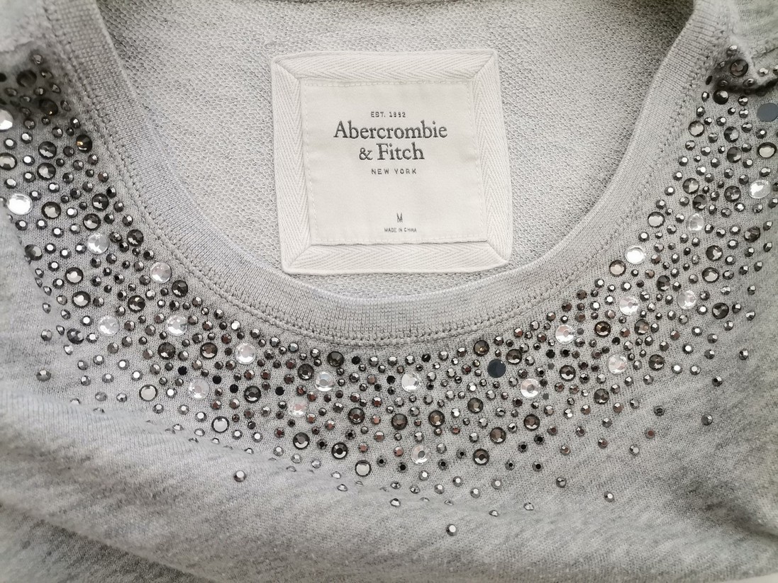 ABERCROMBIE & FITCH Size M Color Szary Okrągły dekolt Sweter Długi rękaw Fabric Bawełna Cienka dzianina