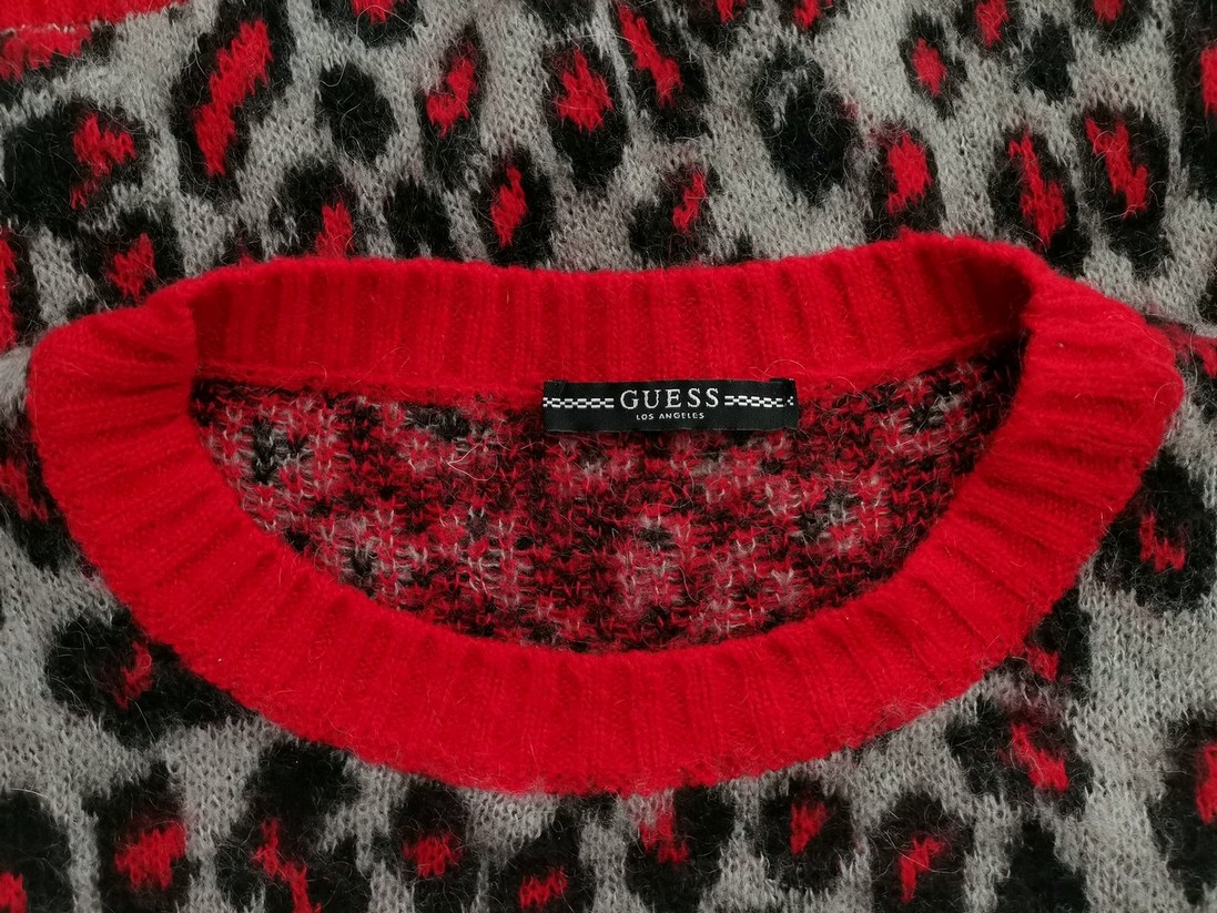 Guess Size M Color Szary Panterka Crew Neck Sweter Długi rękaw Gruba dzianina