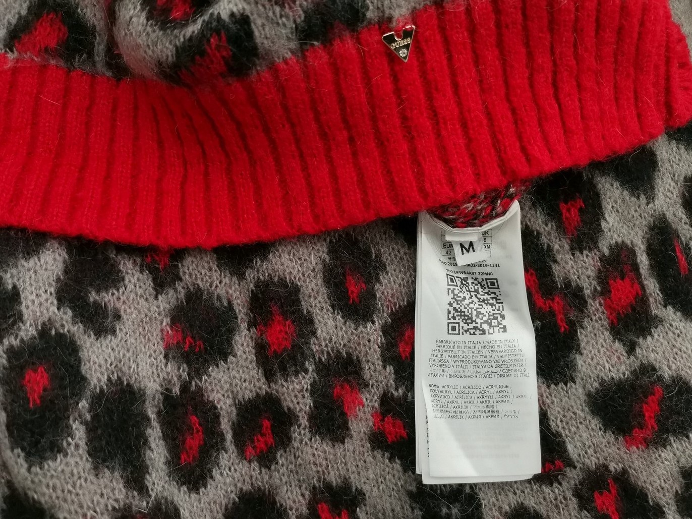 Guess Size M Color Szary Panterka Crew Neck Sweter Długi rękaw Gruba dzianina