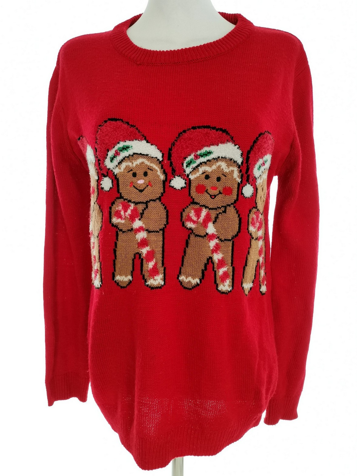 Merry Christmas Size 38/40 Color Czerwony Crew Neck Sweter Świąteczny Gwiazdka Długi rękaw Cienka dzianina