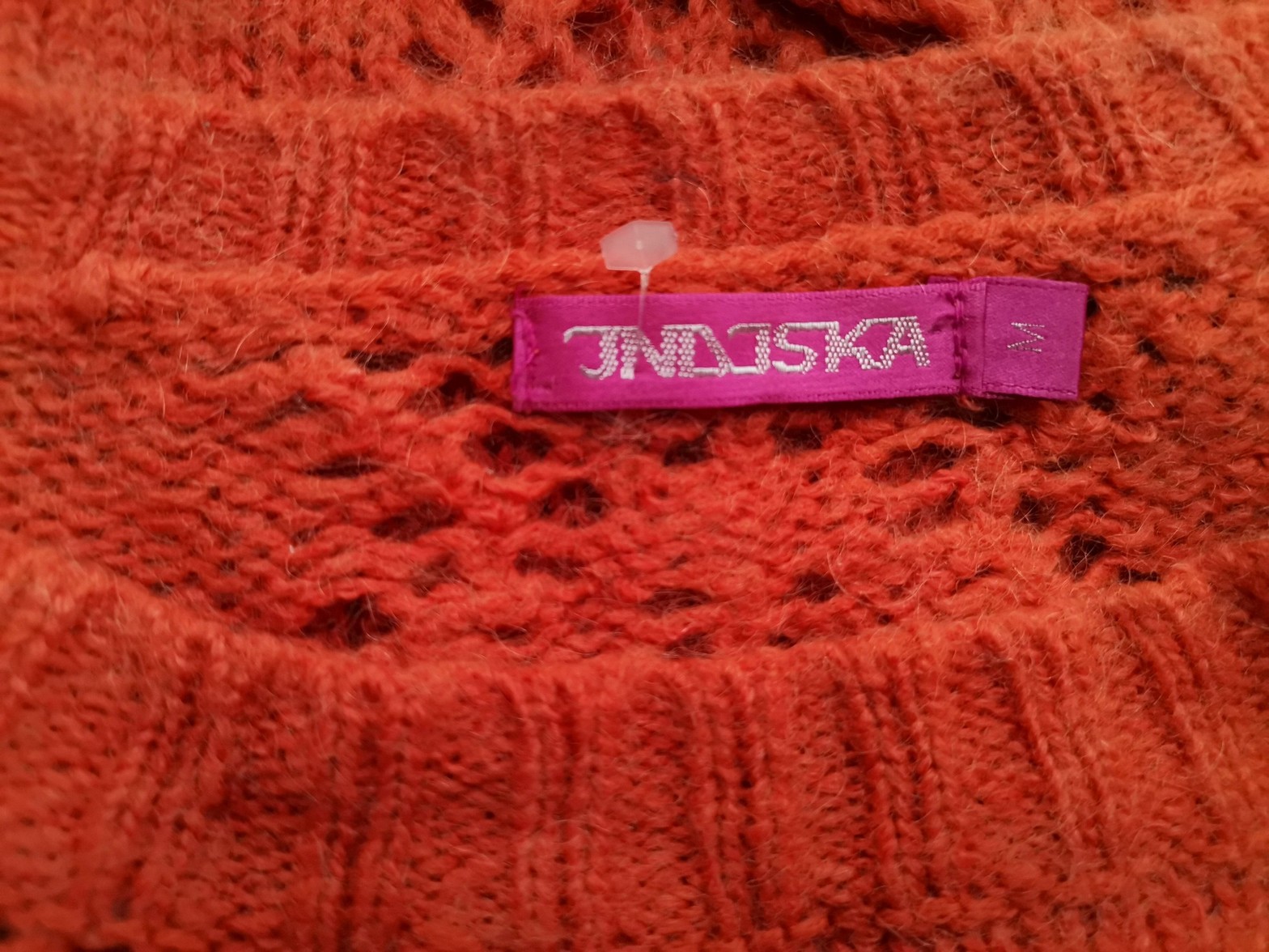 Indiska Size M Color Pomarańczowy W łódkę Sweter Długi rękaw Fabric Akryl Otwarta dzianina