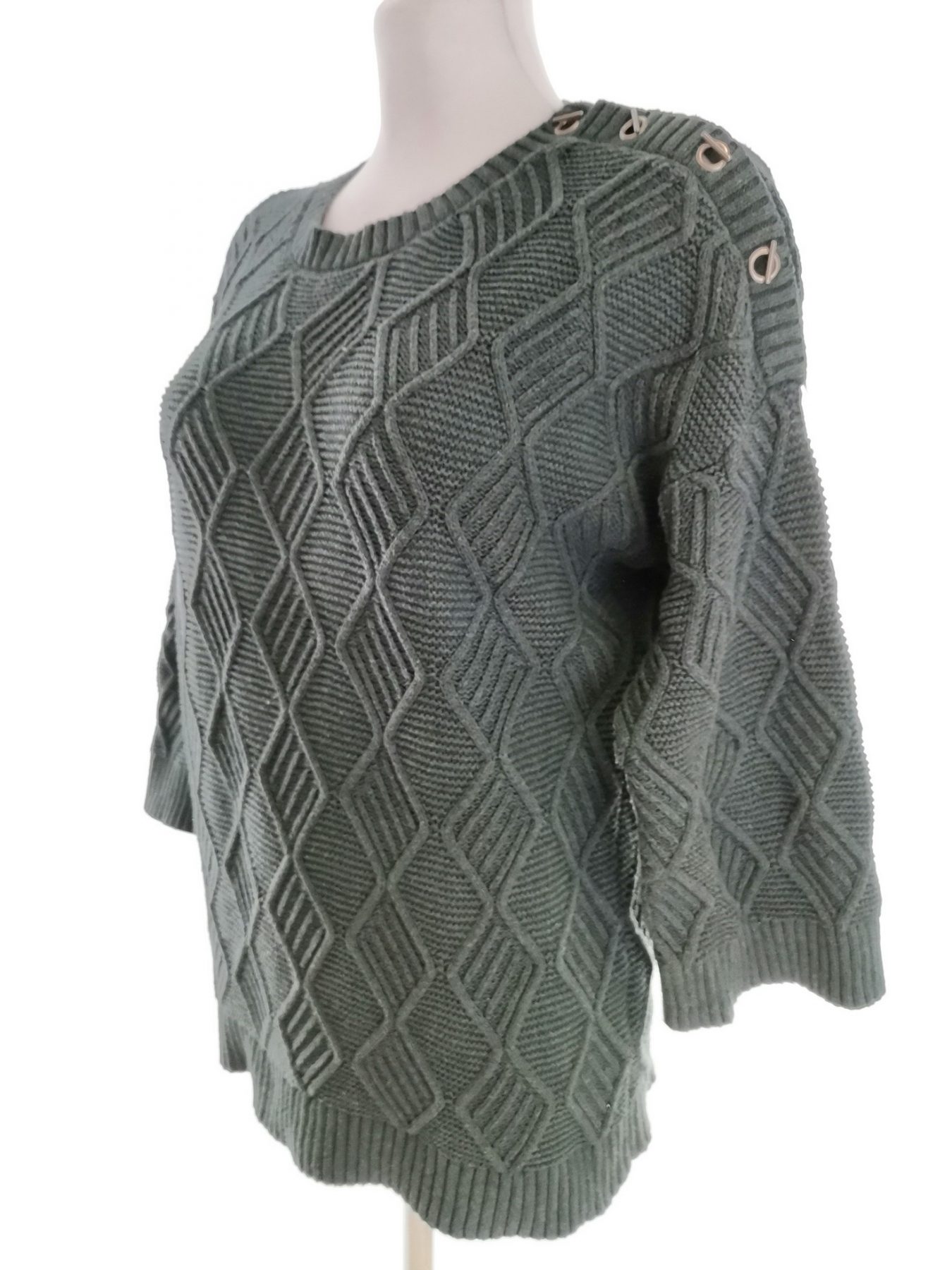 Max Studio Size M Color Niebieski Crew Neck Sweter Rękaw 3/4 Fabric Bawełna 100% Dzianina kablowa