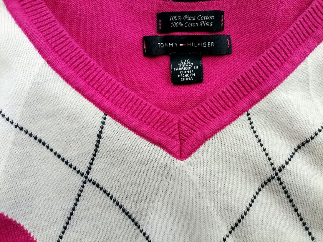 Tommy hilfiger Size L Color Różowy Męski Sweter Długi rękaw Fabric Bawełna 100%