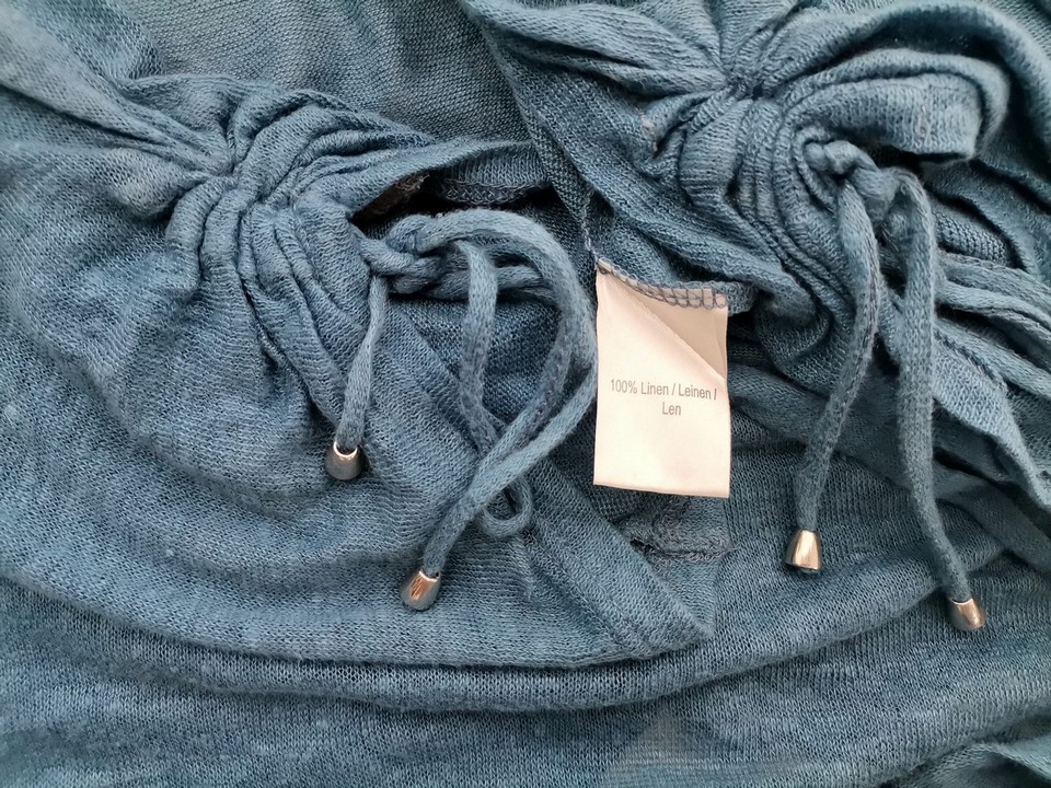 OKCU Triko Size L Color Niebieski W serek Długi Otwarty Kardigan Rękaw 3/4 Fabric Len 100% Cienka dzianina