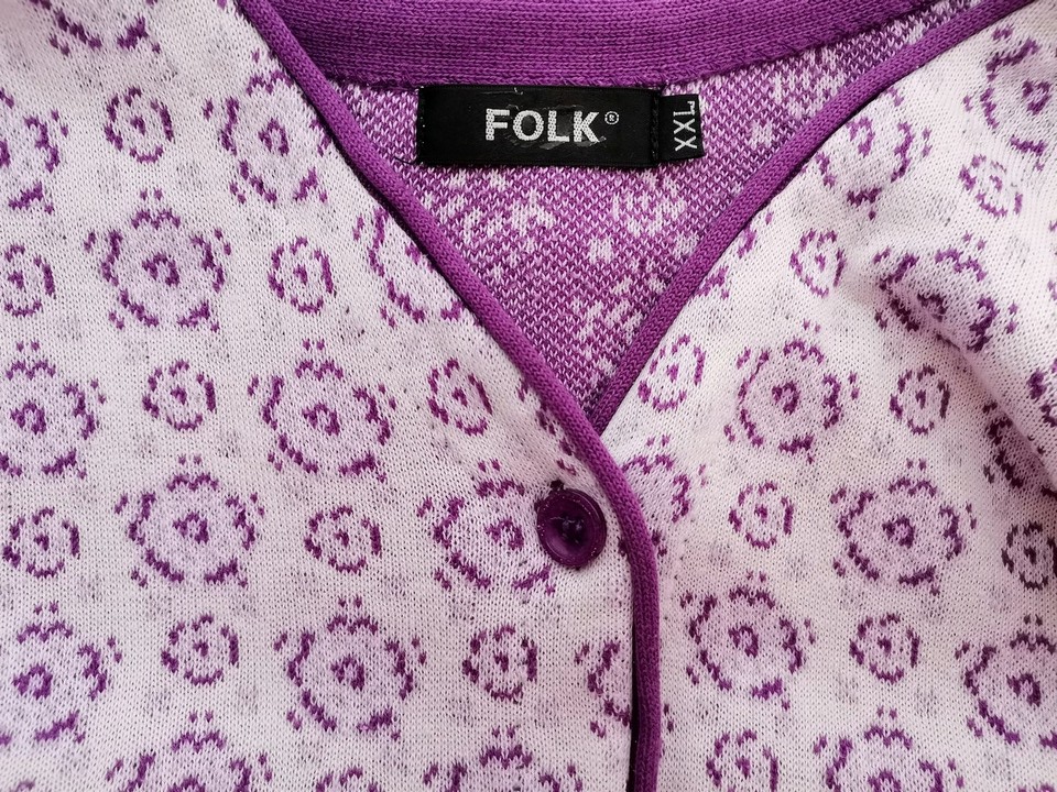 Folk Size XXL Color Kremowy W serek Długi Zapinany Kardigan Długi rękaw Fabric Akryl Cienka dzianina